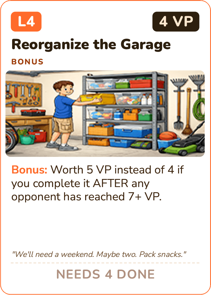 Reorganize the Garage — Chore card